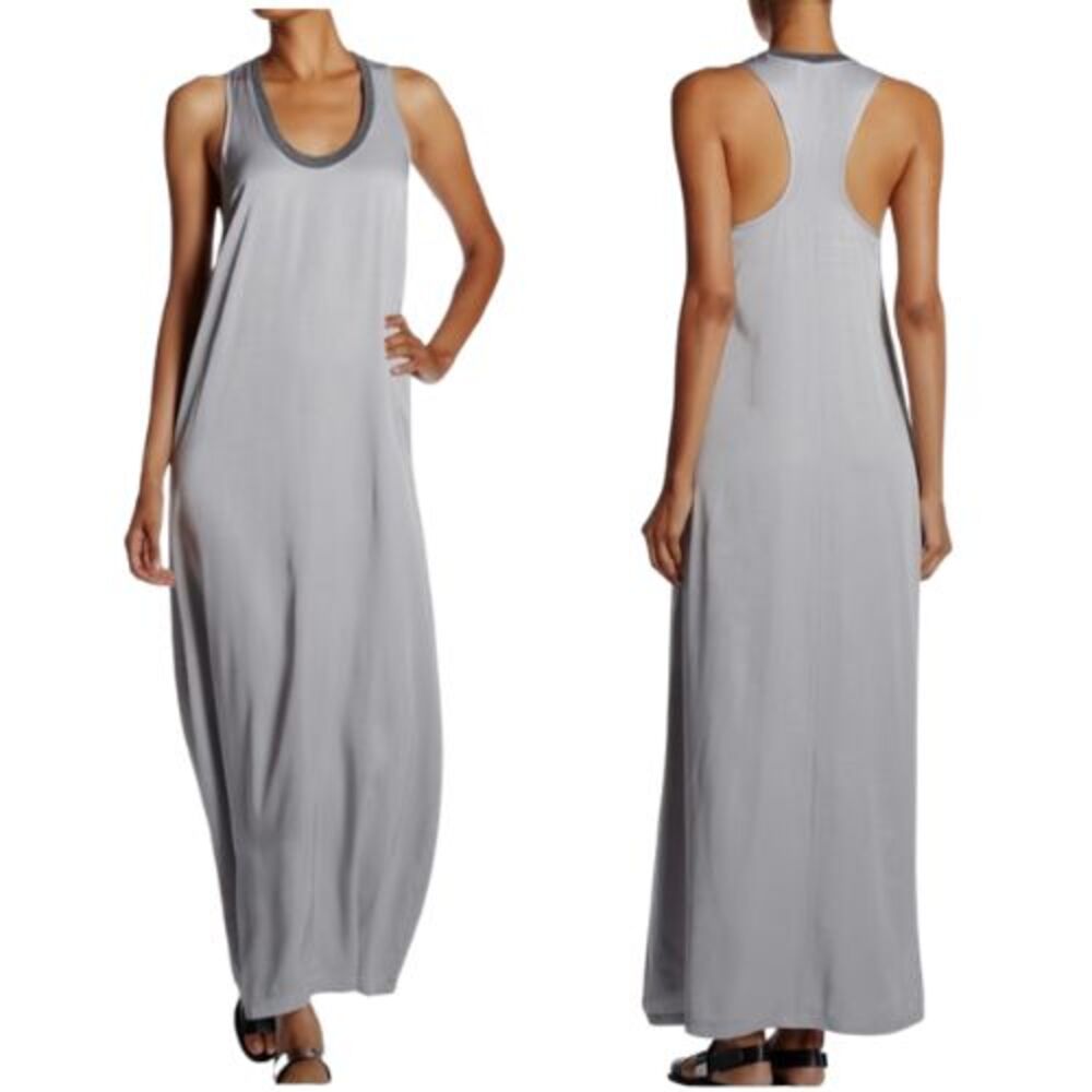 James Perse Standard Gray Viscose Sleeveless Racerback Maxi Dress Sz 1 Small